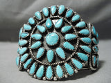 Impressive Vintage Native American Navajo Turquoise Cluster Sterling Silver Bracelet Old-Nativo Arts