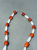 Native American One Of The Most Unique Santo Domingo Coral Sterling Silver Inlay Necklace-Nativo Arts