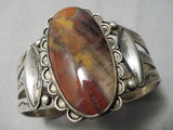 Early 1900's Vintage Native American Navajo Petrified Wood Sterling Silver Bracelet Old-Nativo Arts