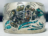 Wide Massive Intricate Vintage Native American Navajo Turquoise Sterling Silver Bracelet-Nativo Arts