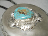Huge Heavy Men's Vintage Native American Navajo Turquoise Sterling Silver Bolo Tie Old-Nativo Arts