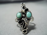 Stunning Vintage Native American Navajo 2 Turquoise Sterling Silver Swirl Ring Old-Nativo Arts