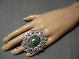 Colossal Native American Green Turquoise Sterling Silver Repoussed Ring-Nativo Arts