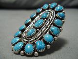 Fabulous Vintage Native American Navajo Blue Gem Turquoise Sterling Silver Ring-Nativo Arts