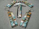 Native American Exquisite Santo Domingo Turquoise & Coral Sterling Silver Necklace & Earring Set-Nativo Arts
