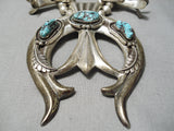 Opulent Vintage Native American Navajo Turquoise Sterling Silver Squash Blossom Necklace-Nativo Arts