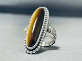 Signed Dynamic Native American Navajo Tigers Eye Sterling Silver Ring Signed-Nativo Arts