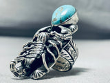 Signed San Felipe Old Kingman Turquoise Sterling Silver Scorpion Ring-Nativo Arts