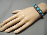Amazing Vintage Native American Navajo Blue Turquoise Sterling Silver Ropes Bracelet Old-Nativo Arts