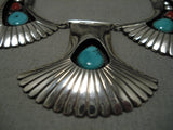 Stunning Clair Sanchez Vintage Native American Navajo Turquoise Coral Sterling Silver Necklace-Nativo Arts
