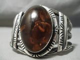 Heavy Heavy Vintage Native American Navajo Amber Sterling Silver Bracelet Cuff Old-Nativo Arts