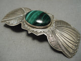 Detailed!! Vintage Native American Navajo Hand Tooled Sterling Silver Malachite Hair Barrette-Nativo Arts
