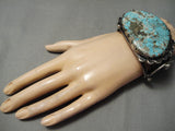 Best Vintage Native American Navajo Old Morenci Turquoise Sterling Silver Heavy Bracelet Old-Nativo Arts