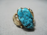 Fabulous Vintage Navajo 14k Gold Spiderweb Turquoise Native American Ring-Nativo Arts