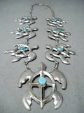 Important Betsoi Family Vintage Native American Navajo Turtle Turquoise Sterling Silver Necklace-Nativo Arts