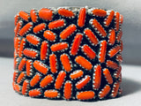 154 Gram Chunky Coral Native American Navajo Sterling Silver Wide Bracelet Cuff-Nativo Arts