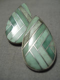 Native American Huge Intricate!! Navajo Royston Turquoise Sterling Silver Earrings-Nativo Arts