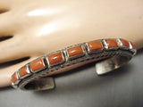 Heavy Thick!! Native American Navajo Squared Coral Sterling Silver Bracelet Cuff-Nativo Arts