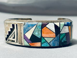 Dean Brown Jaw Dropping Vintage Native American Navajo Turquoise Inlay Sterling Silver Bracelet-Nativo Arts