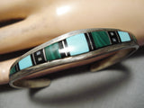 Superior Vintage Native American Navajo Graduating Turquoise Inlay Sterling Silver Bracelet-Nativo Arts