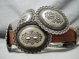 Very Heavy Vintage Native American Navajo Hand Tooled Sterling Silver Concho Belt Old-Nativo Arts