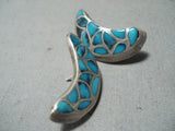 Rare Vintage Native American Zuni Turquoise Sterling Silver Earrings Old-Nativo Arts