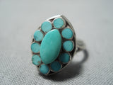 Native American Intricate Vintage Zuni Turquoise Sterling Silver Ring Old-Nativo Arts