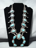 Very Rare Vintage Native American Navajo Turquoise Sterling Silver Squash Blossom Necklace-Nativo Arts