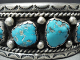 Heavy Vintage Native American Navajo Old Kingman Turquoise Sterling Silver Bracelet Old-Nativo Arts