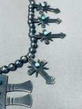Important Federico Jimenez Vintage Sterling Silver Cross Turquoise Necklace-Nativo Arts