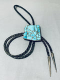 Native American History Arizona Vintage Navajo Lone Mountain Turquoise Sterling Silver Bolo Tie-Nativo Arts