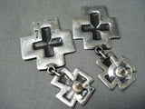 Exceptional Navajo Sterling Silver Repousse Cross Earrings Native American-Nativo Arts