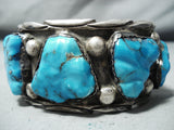 Chunky Hand Carved Vintage Native American Navajo Turquoise Fetish Sterling Silver Bracelet-Nativo Arts