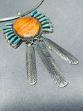 Native American Rare Santo Domingo Vintage Turquoise Shell Sterling Silver Necklace-Nativo Arts