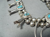 Impressive Vintage Native American Navajo Kingman Turquoise Squash Blossom Necklace Old-Nativo Arts
