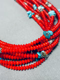 Authentic Singer Native American Navajo Coral Sterling Silver Turquoise Necklace-Nativo Arts