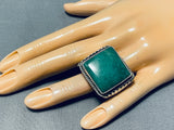 Enormous Vintage Native American Navajo Green Square Cut Turquoise Sterling Silver Ring-Nativo Arts