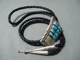 Incredible Vintage Native American Navajo Sleeping Beauty Turquoise Sterling Silver Bolo Old-Nativo Arts