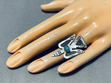 Long Bird Vintage Native American Navajo Turquoise Sterling Silver Ring-Nativo Arts