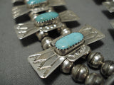 Superior Vintage Native American Navajo Green Turquoise Sterling Silver Squash Blossom Necklace-Nativo Arts