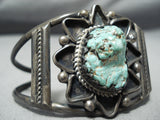 Starburst Vintage Native American Navajo Green Turquoise Sterling Silver Bracelet Old-Nativo Arts
