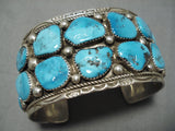 Marie Thompson Vintage Native American Navajo Sterling Silver Deepset Turquoise Bracelet-Nativo Arts