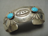 Rare Vintage Native American Navajo Sky Blue Turquoise Sterling Silver Eddie Yazzie Bracelet-Nativo Arts