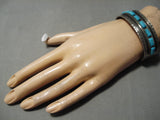 Thicker Heavy Vintage Native American Navajo Carico Lake Turquoise Sterling Silver Bracelet-Nativo Arts