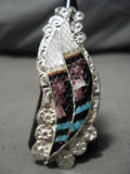 Impressive Vintage Zuni Native American Turquoise Inlay Sterling Silver Ring Old-Nativo Arts
