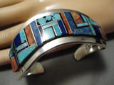 Important Vintage Native American Navajo Eddie Becenti Turquoise Inlay Sterling Silver Bracelet-Nativo Arts