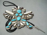 6 Inch Long Vintage Native American Navajo Turquoise Shell Sterling Silver Bolo Tie-Nativo Arts