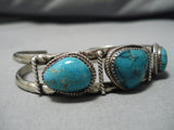 Superior Vintage Native American Navajo Pilot Mountain Turquoise Sterling Silver Bracelet Cuff-Nativo Arts