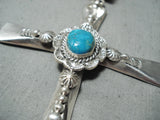 Astonishing Native American Navajo Candelaria Turquoise Sterling Silver Cross Necklace-Nativo Arts