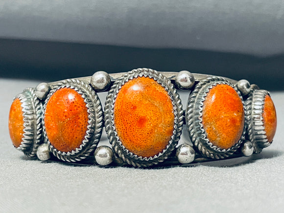 One Of The Best Vintage Native American Navajo Sponge Coral Sterling Silver Bracelet Cuff-Nativo Arts